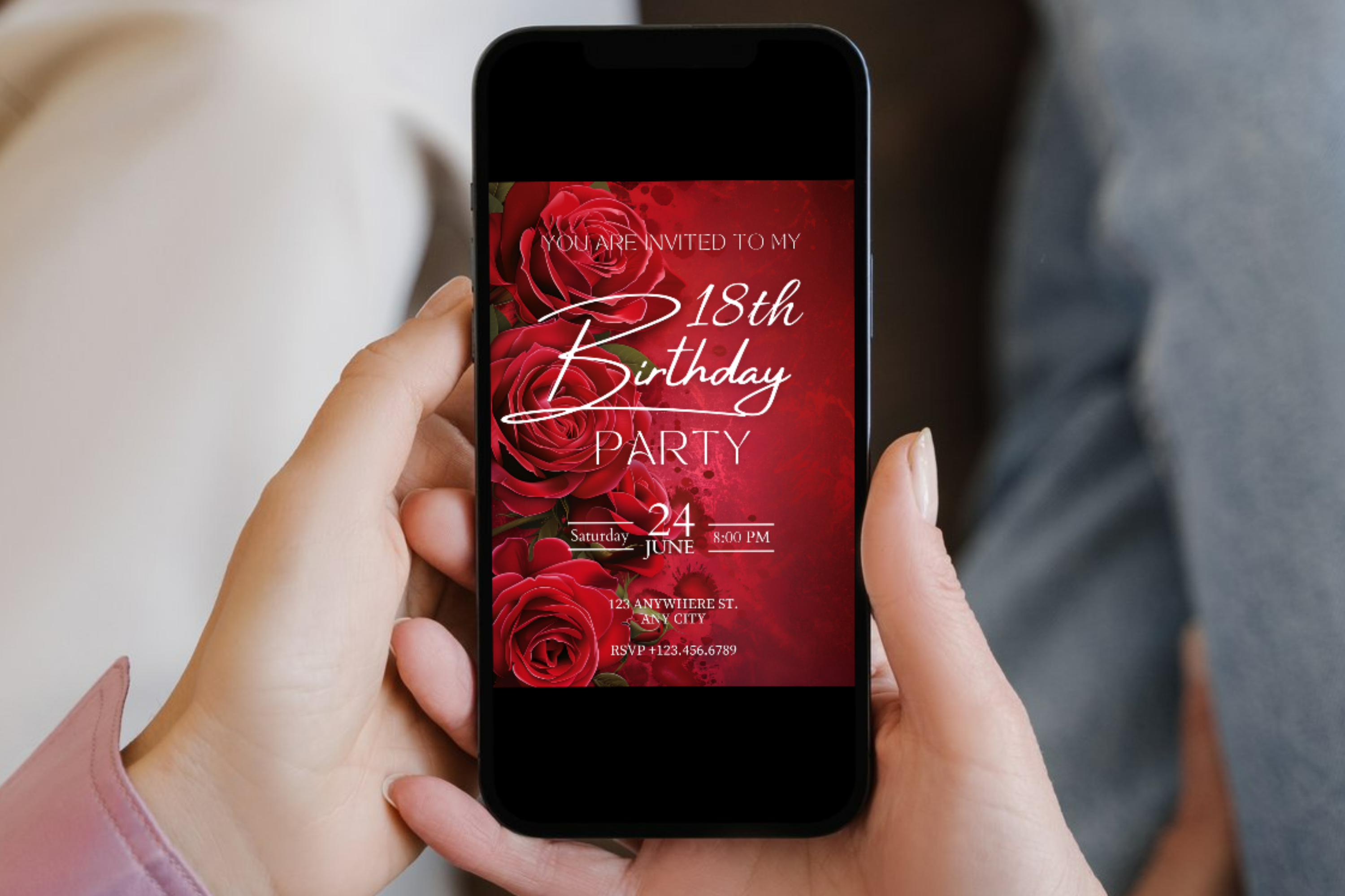 Red Rose Birthday Party Invitation | Canva Template | Print at Home Invitation | Design #183