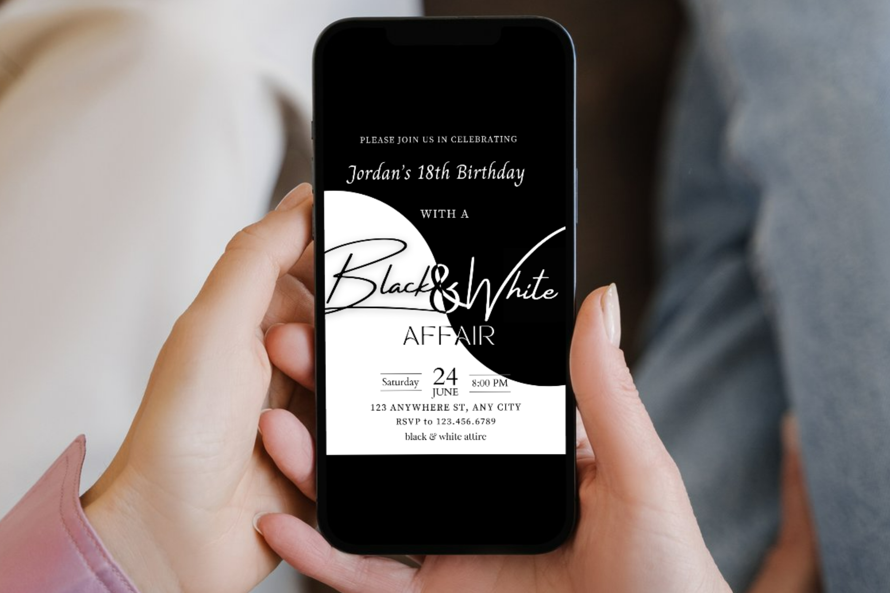 Invitation à une fête d'anniversaire Noir et Blanc | Invitation Yin Yang Noir et Blanc | Modèle Canva | Invitation à imprimer chez soi | Design #149