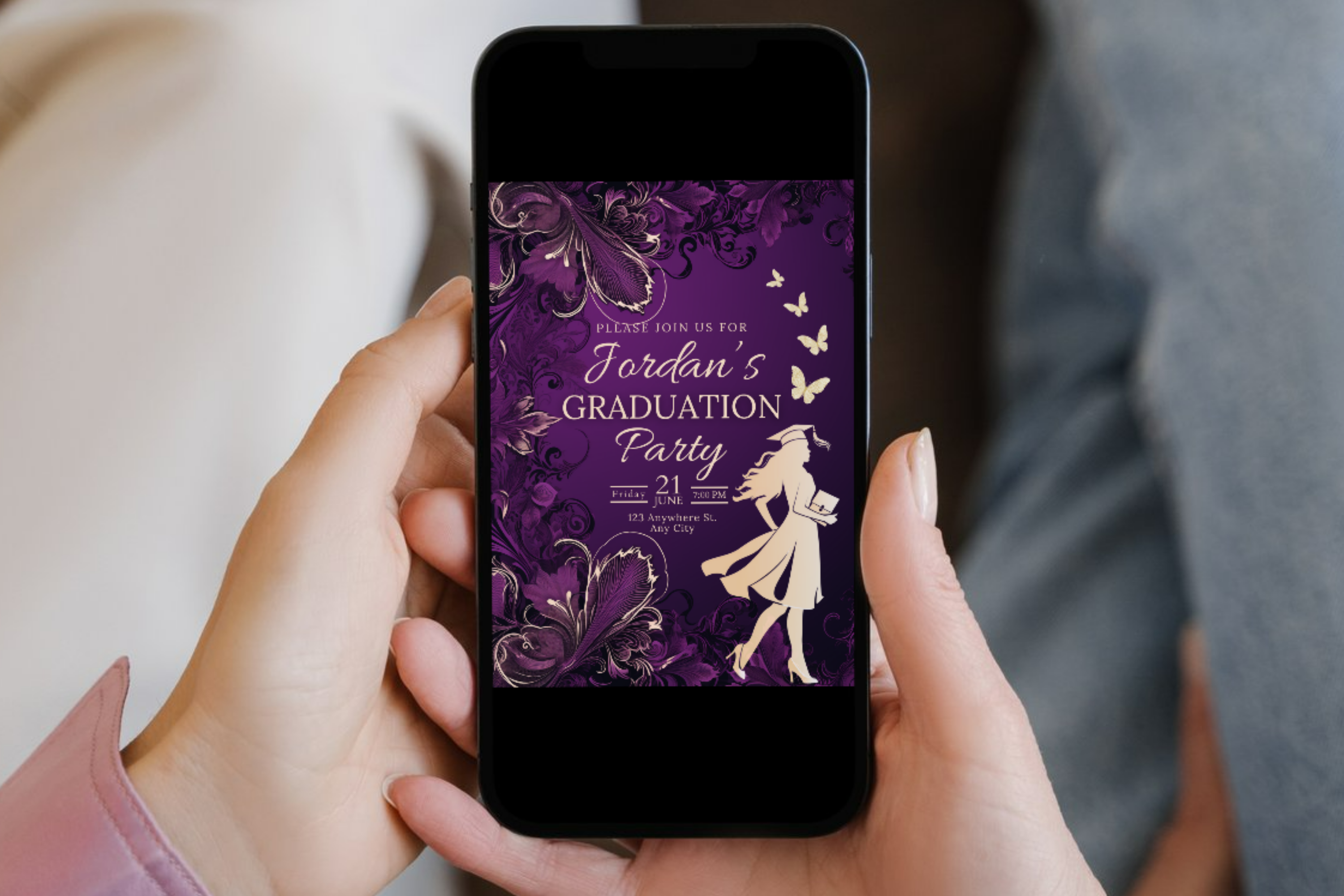Purple and Gold Flower Graduation Party Invitation | Canva Template | Print at Home Invitation | Design #180