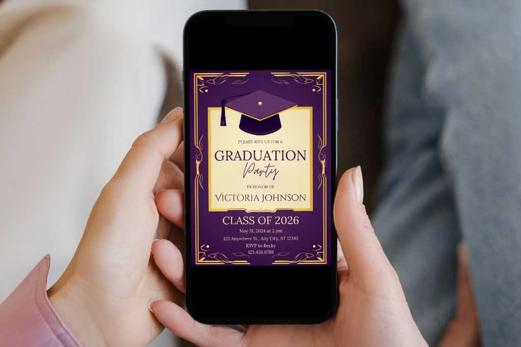 Purple and Gold Graduation Party Invitation | Canva Template | Print at Home Invitation | Design #102