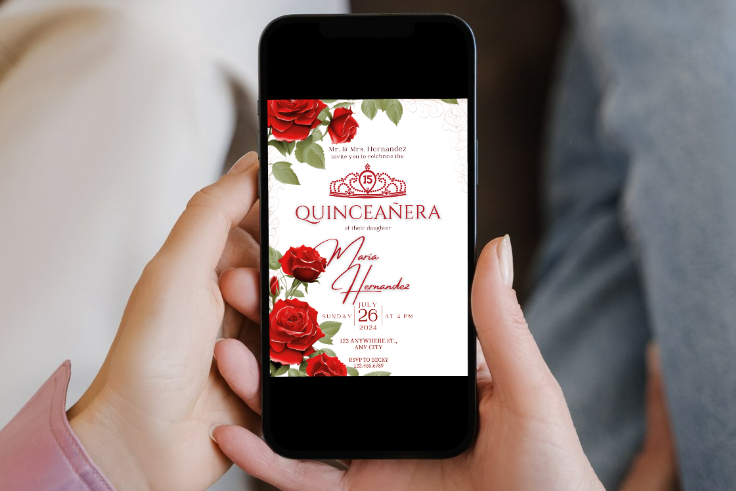 Red Rose Quinceañera Party Invitation | Canva Template | Print at Home Invitation | Design #166