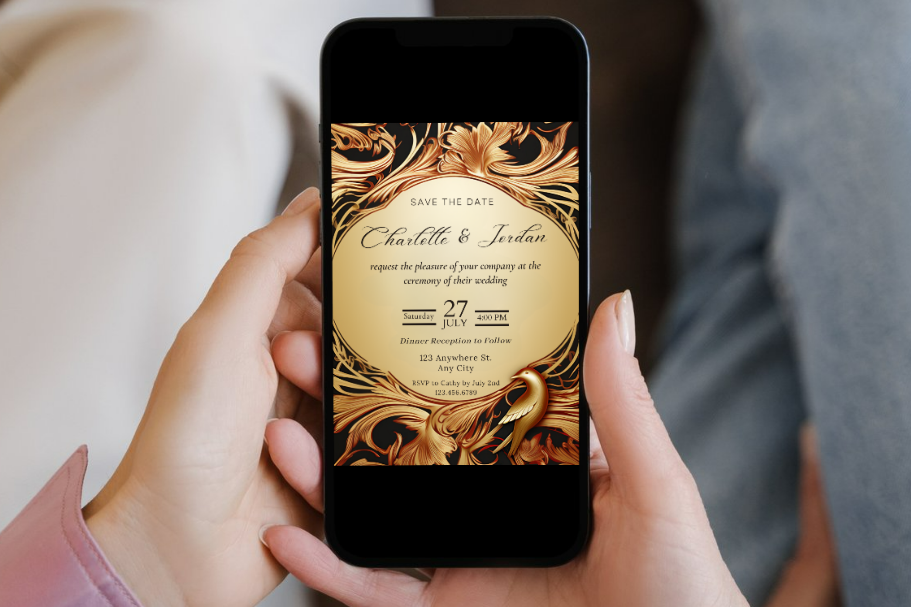 Gold Wedding Save the Date Wedding Invitation | Canva Template | Print at Home Invitation | Design #140