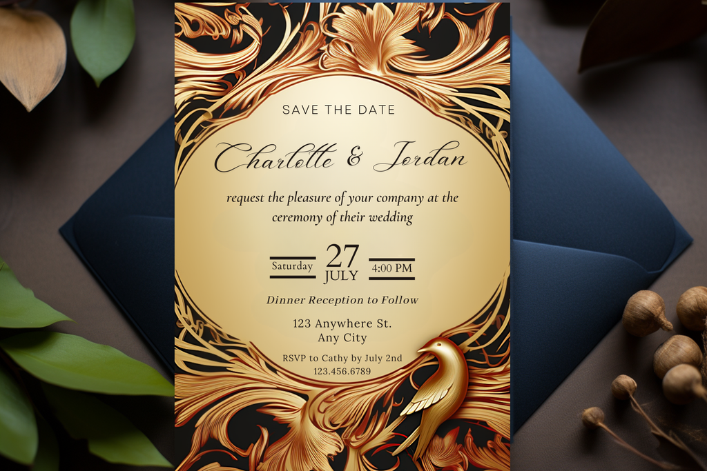 Gold Wedding Save the Date Wedding Invitation | Canva Template | Print at Home Invitation | Design #140