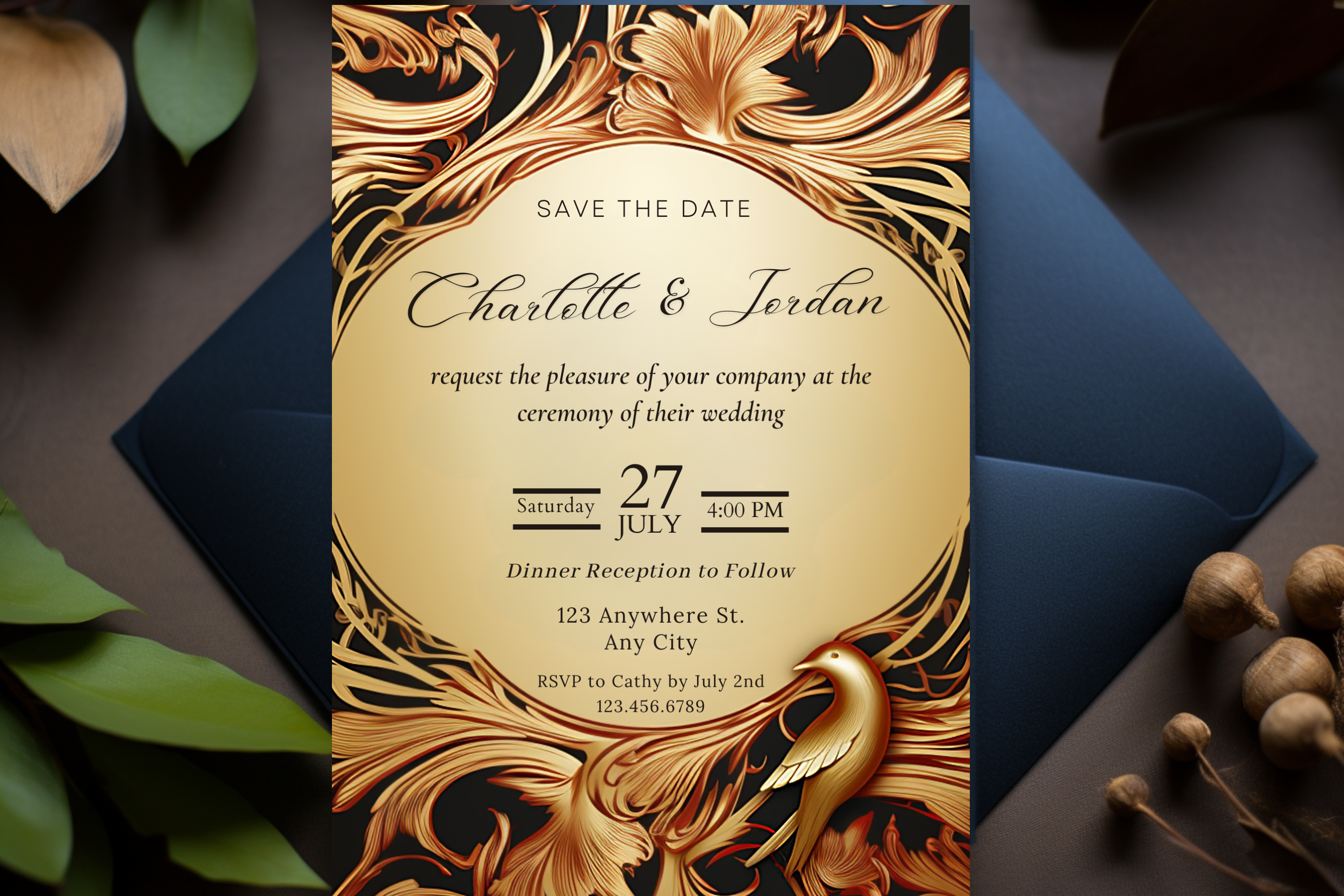 Gold Wedding Save the Date Wedding Invitation | Canva Template | Print at Home Invitation | Design #140