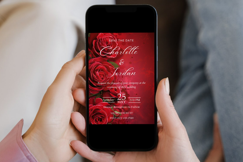 Red Rose Wedding Save the Date Invitation | Canva Template | Print at Home Invitation | Design #142