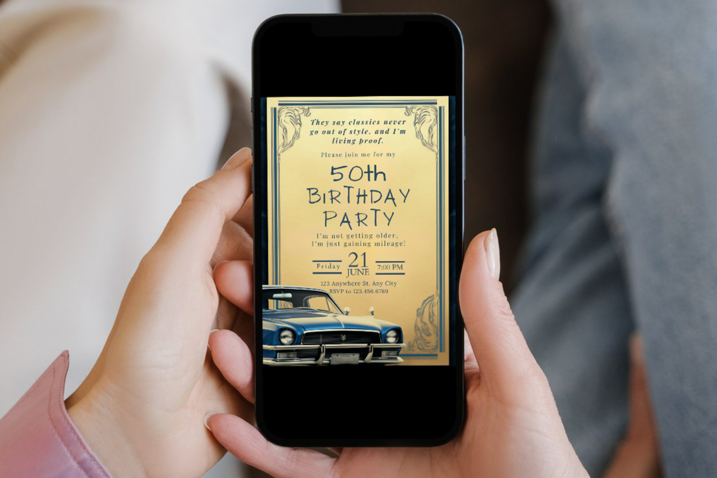 Old Man Classic Car Funny Birthday Party Invitation | Canva Template | Print at Home Invitation | Design #188