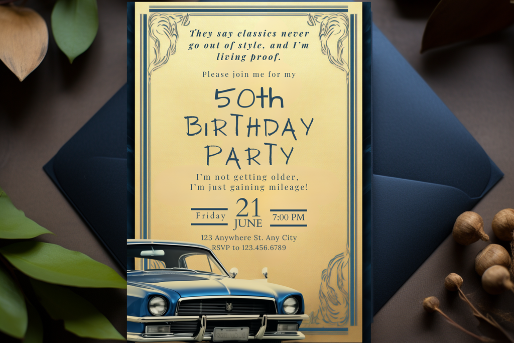 Old Man Classic Car Funny Birthday Party Invitation | Canva Template | Print at Home Invitation | Design #188
