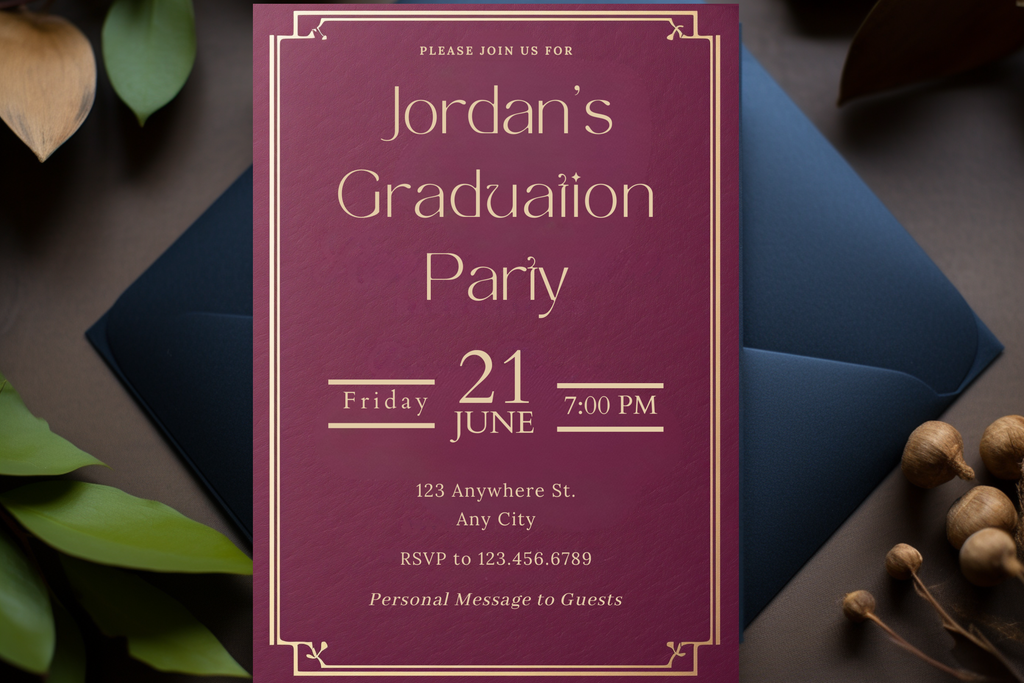 Maroon and Gold Graduation Party Invite | Canva Template | Print at Home Invitation | Design #101