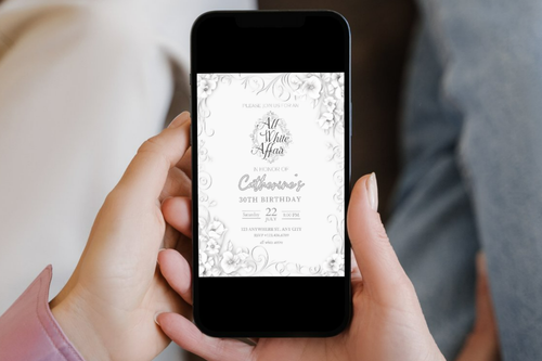 All White Affair Party Invitation | Cream & White Flower Birthday Party Invitation | Canva Template | Print at Home Invitation | Design #153