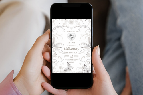 All White Affair Party Invitation | Cream & White Flower Birthday Party Invitation | Canva Template | Print at Home Invitation | Design #151