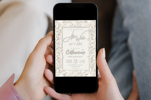 All White Affair Party Invitation | Cream & White Flower Birthday Party Invitation | Canva Template | Print at Home Invitation | Design #152