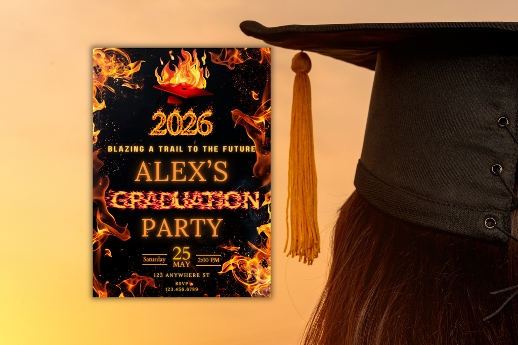 Fire Graduation Party Invitation | Canva Template | Print at Home Invitation | Design #106