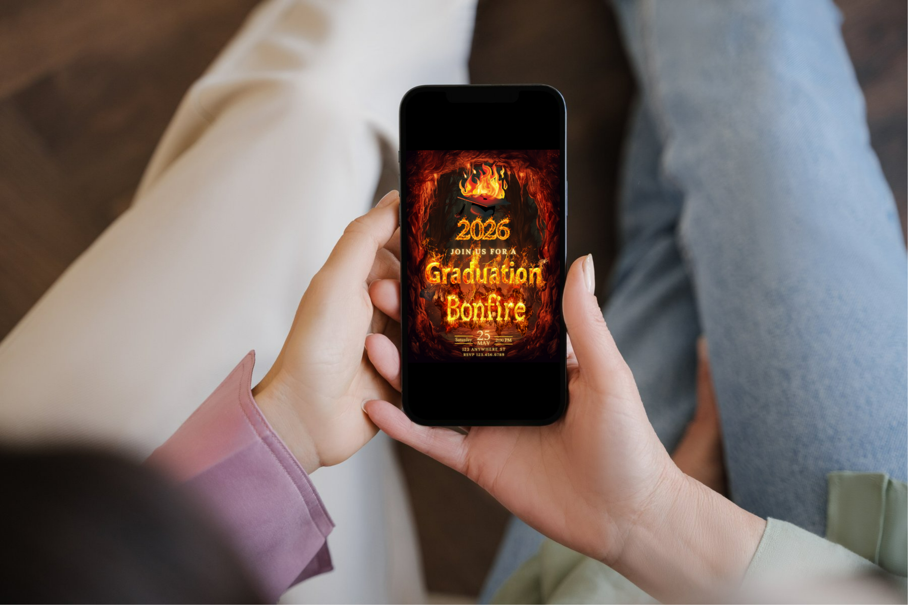 Invitation à la fête de remise des diplômes avec feu de joie | Modèle Canva | Invitation à imprimer à la maison | Design #107