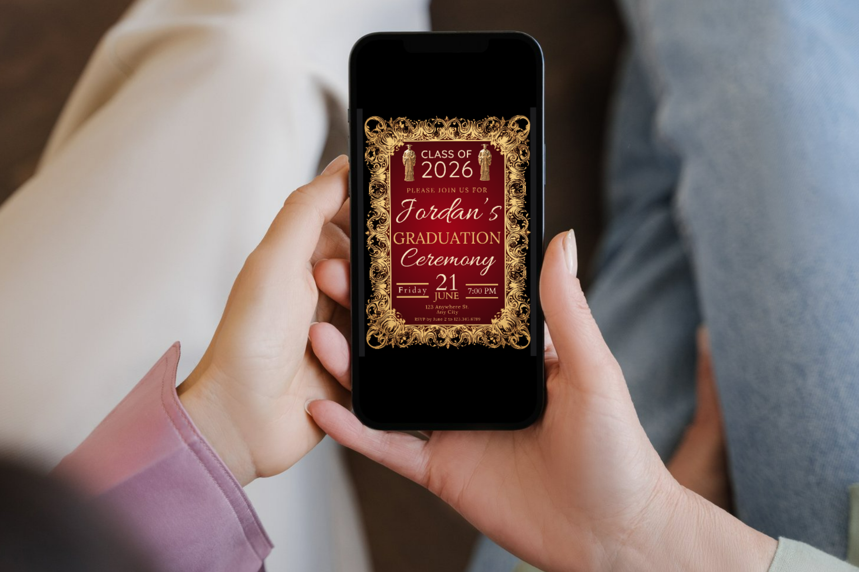 Red and Gold Graduation Party Invitation | Canva Template | Print at Home Invitation | Design #117