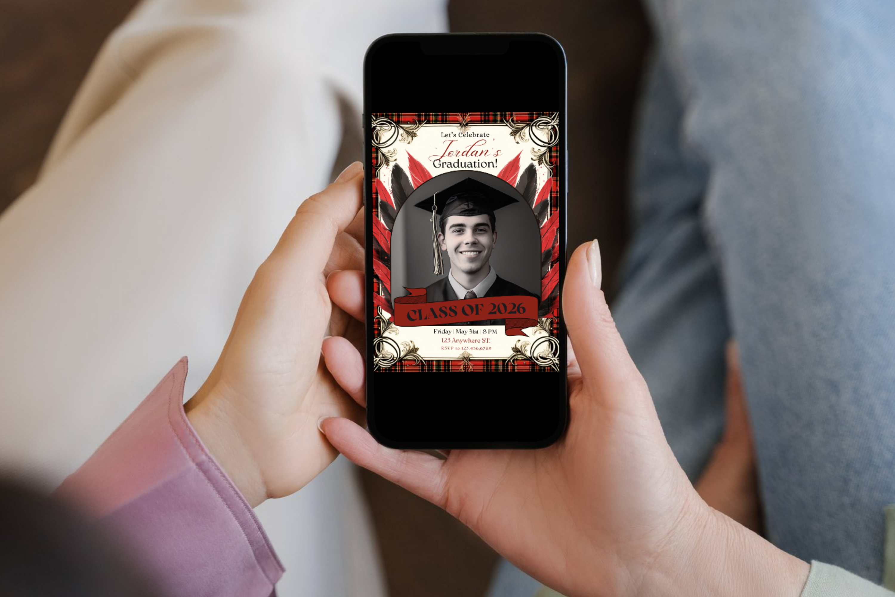 Photo of the Graduate | Red and Black Graduation Party Invitation | Canva Template | Print at Home Invitation | Design #126